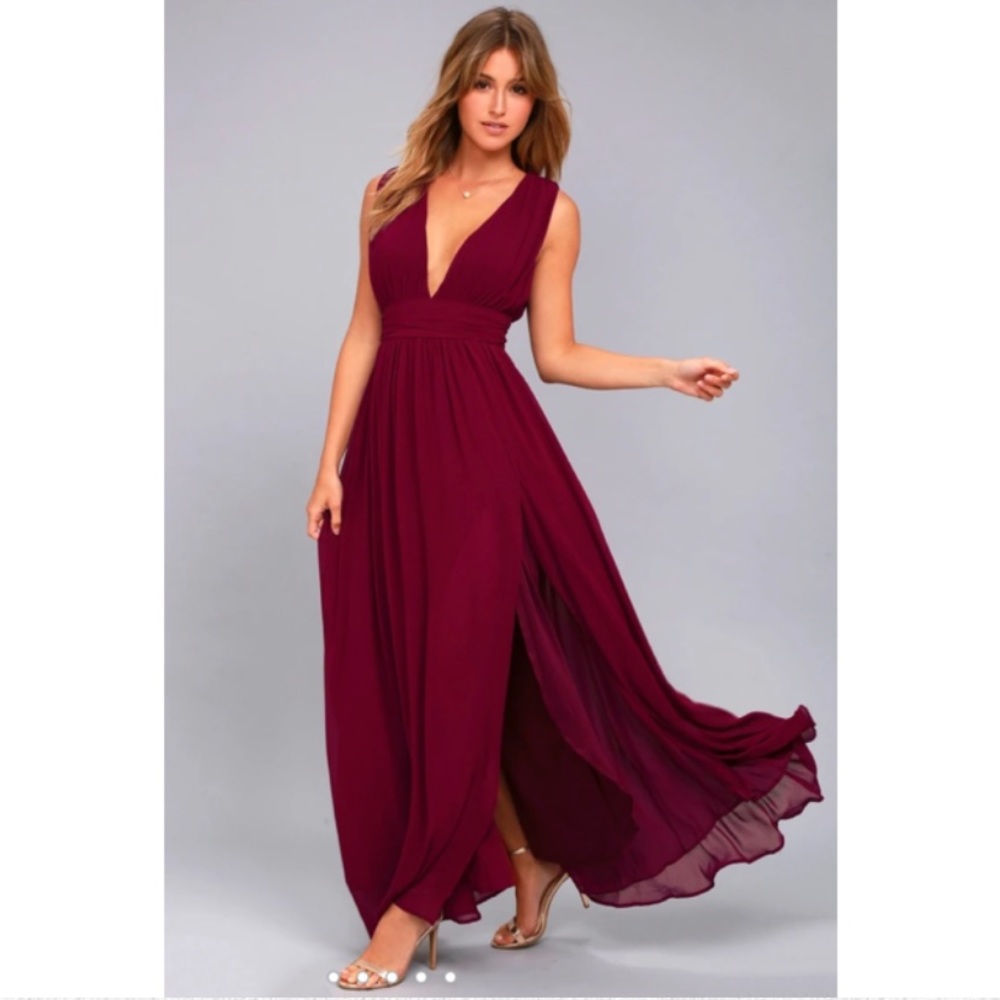 Lulu’s Heavenly Hues Burgundy Maxi Dress S